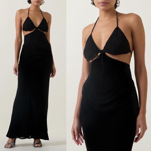 Reformation Romona Black Maxi Dress Size 4 NWT Cut Out Halter Smocked‎ Open Back - Picture 1 of 12